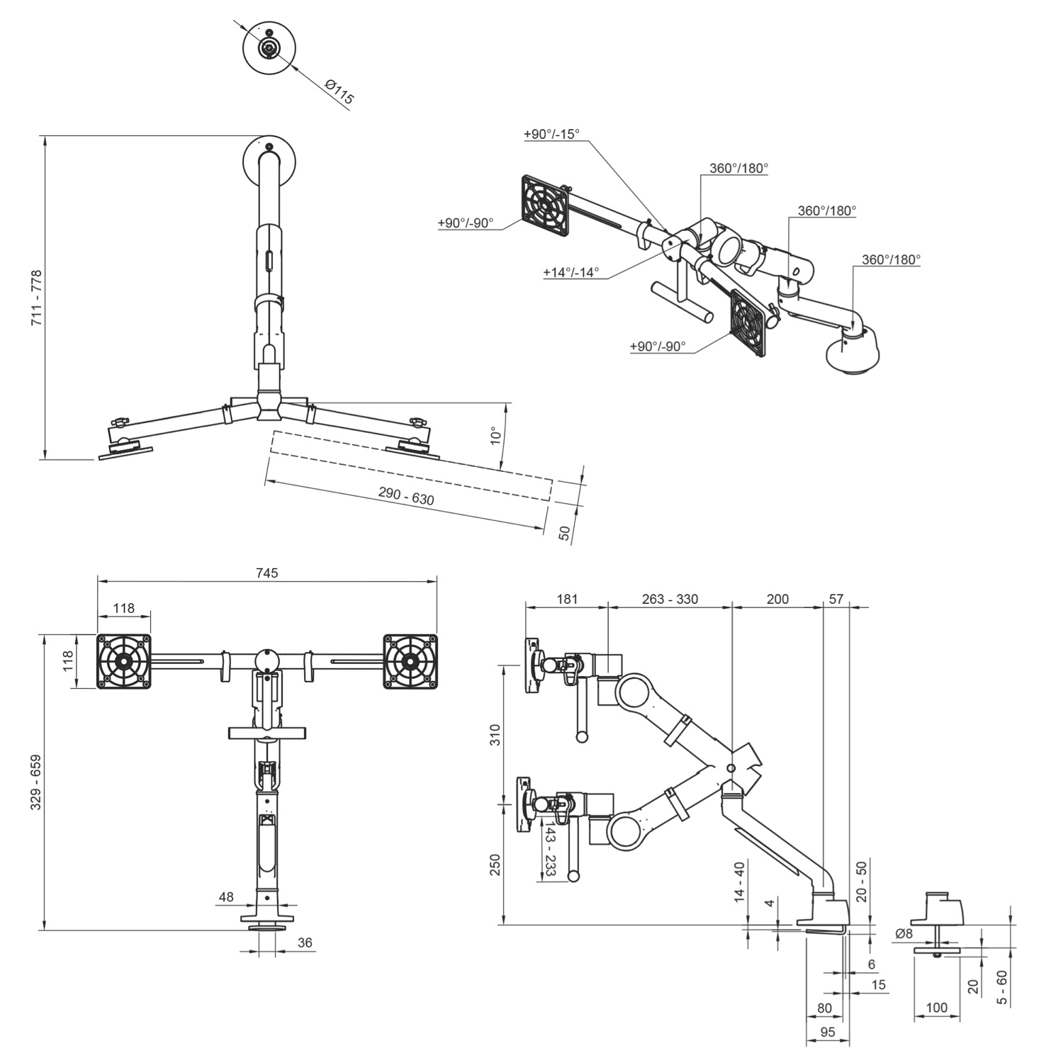 Dataflex Viewgo pro Monitorarm HD 840 weiß Spezifikationen